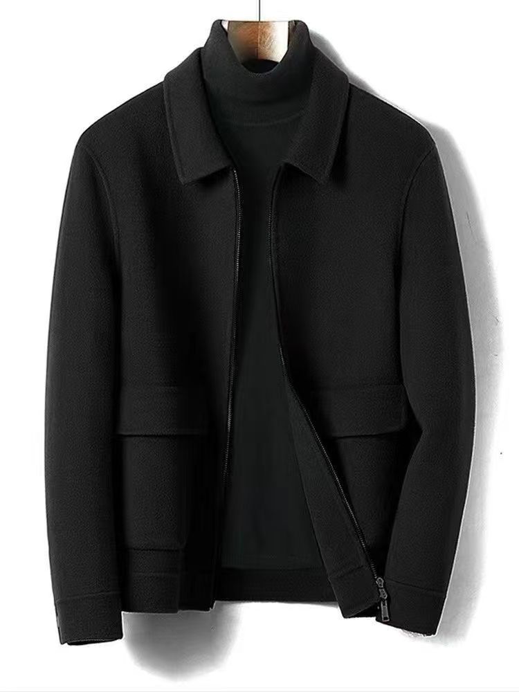 Mandarin-collar Cardigan Wool Jacket Mens Loose Casual Outerwear